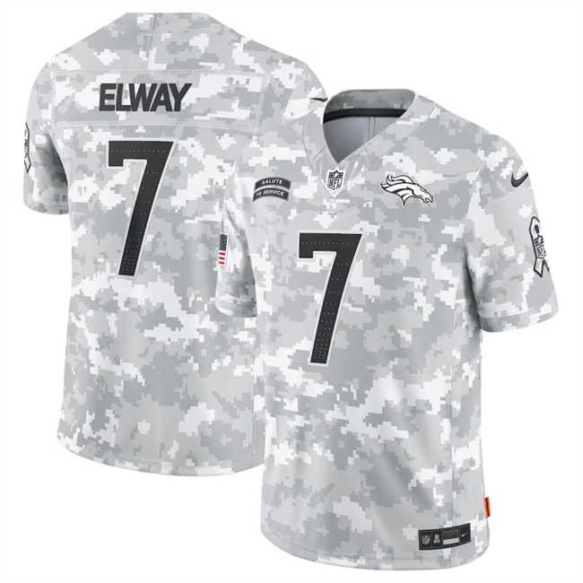 Men%27s Denver Broncos #7 John Elway 2024 Arctic Camo Salute To Service Limited Stitched Jersey Dyin